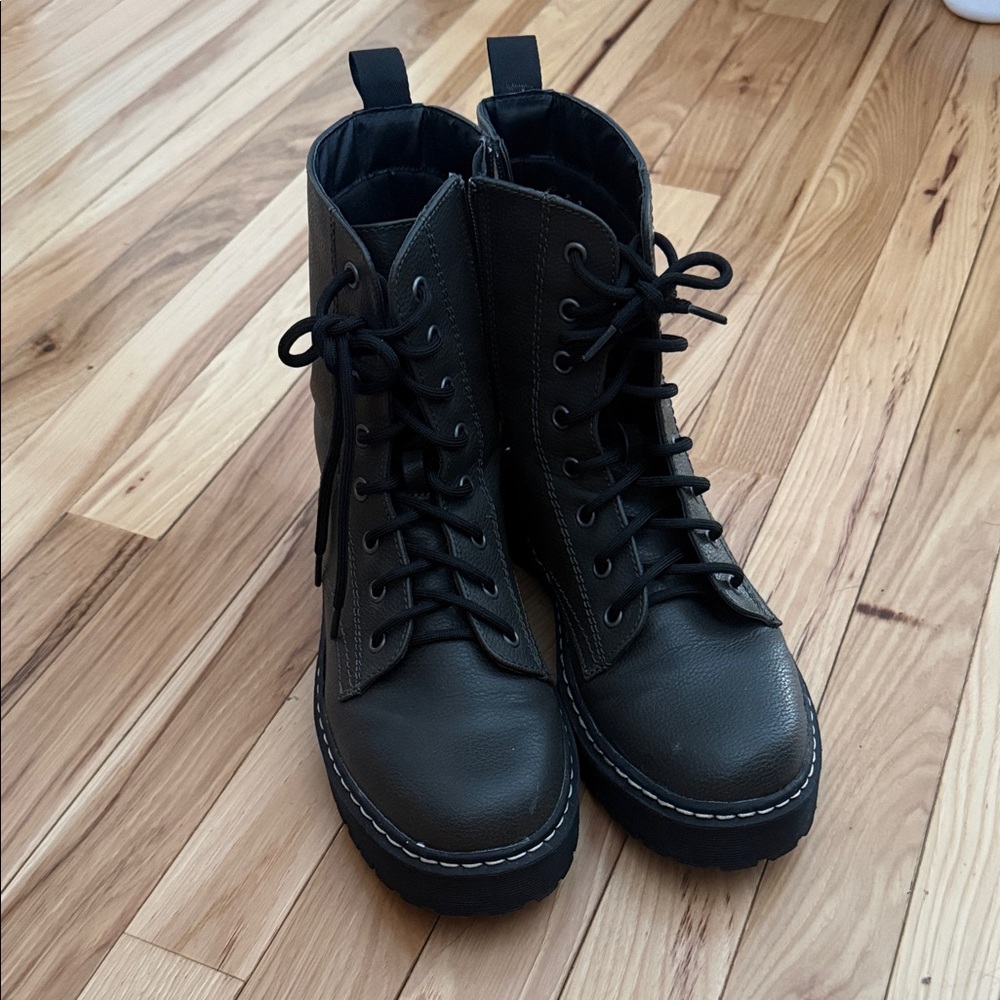 Dark Green Lace-Up Ankle Boots